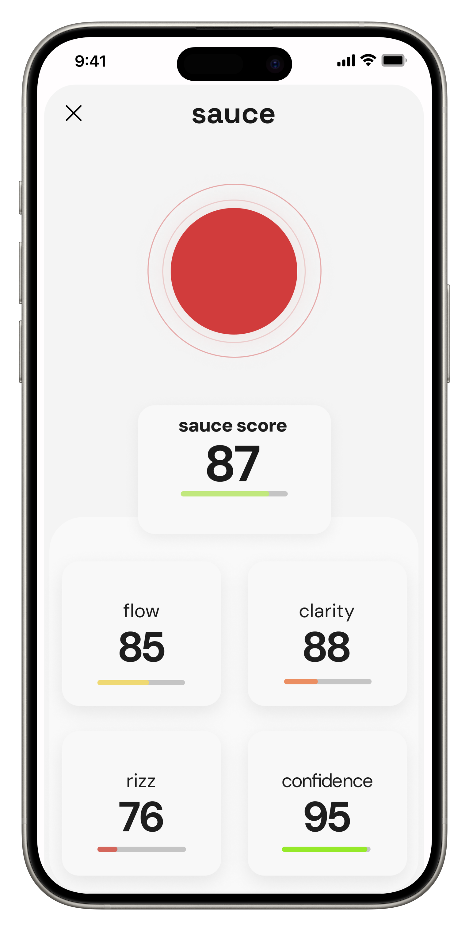 sauce app interface showing conversation analysis
