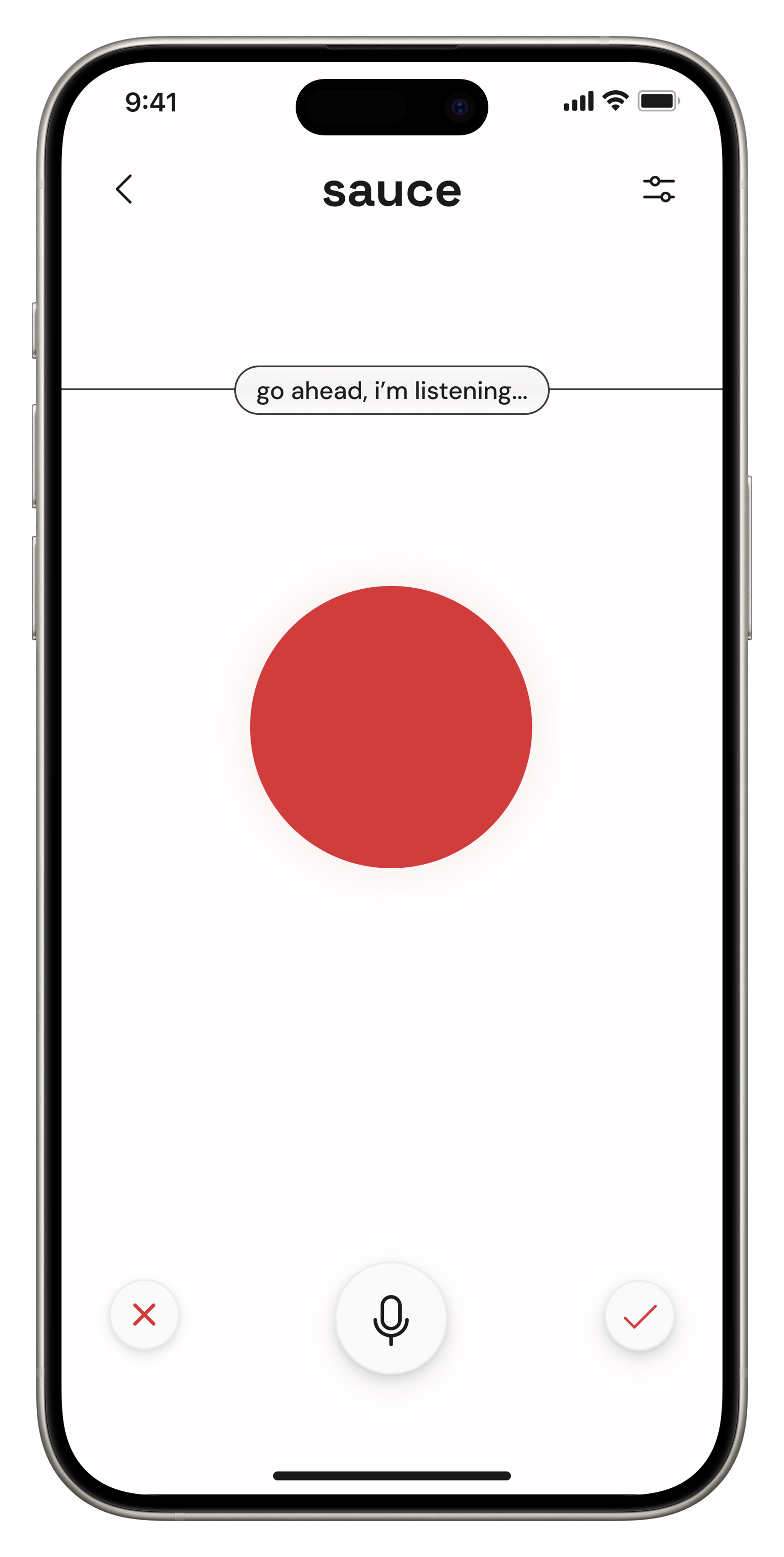 sauce app interface showing voice practice feature